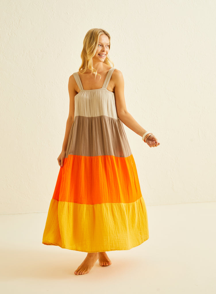 yellow cotton maxi dress Enna Moda Organic Muslin – Sunset Orange & Soft Summer Elegance summer outings USNEW_08_12_25 Size:4Y Michael Kors Women's V-Neck