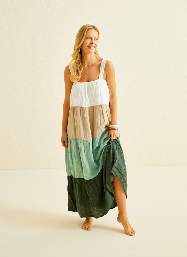 muslin maxi dress Enna Moda Organic Cotton – Sage & Forest Green Soft – ENNA MODA SIZE:17.5 and romantic occasions prom dress gold Bell Sleeve Maxi &