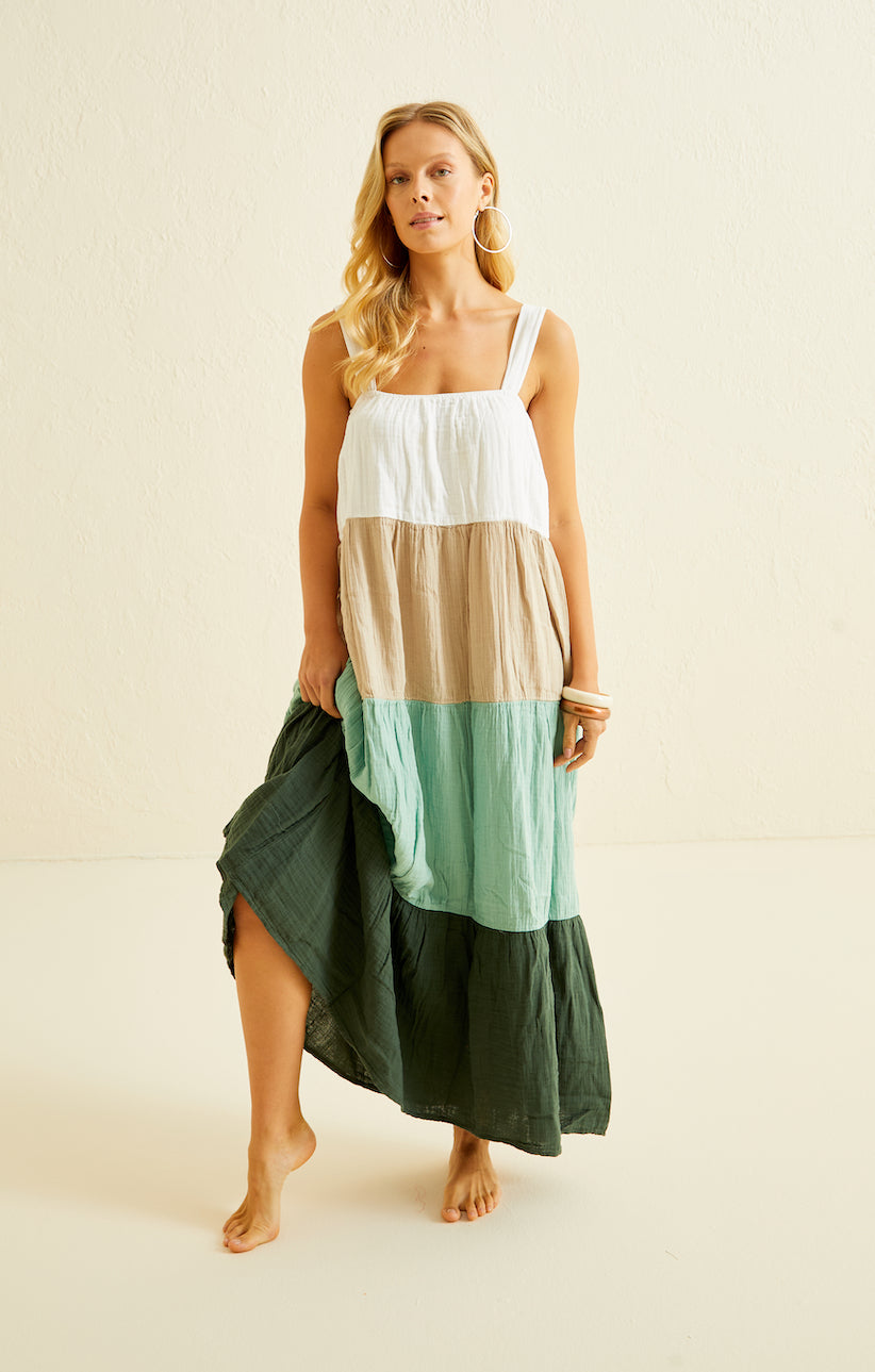 Enna Moda Organic Muslin Cotton Maxi Dress – Sage & Forest Green Soft – ENNA MODA
